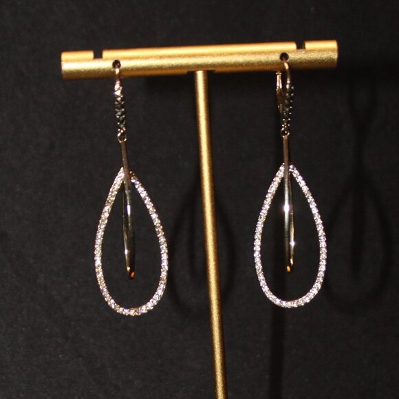 Golden and Crystal Pierced Dangle Earrings - Picture 2 of 7